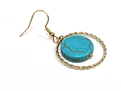 Σκουλαρίκια Πέτρα Ατσάλι 316L, με τυρκουάζ σε χρώμα Χρυσαφί