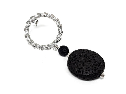 Σκουλαρίκια Πέτρα Ατσάλι 316L, με λάβα σε χρώμα Ασημί