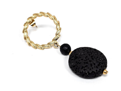 Σκουλαρίκια Πέτρα Ατσάλι 316L, με λάβα σε χρώμα Χρυσαφί