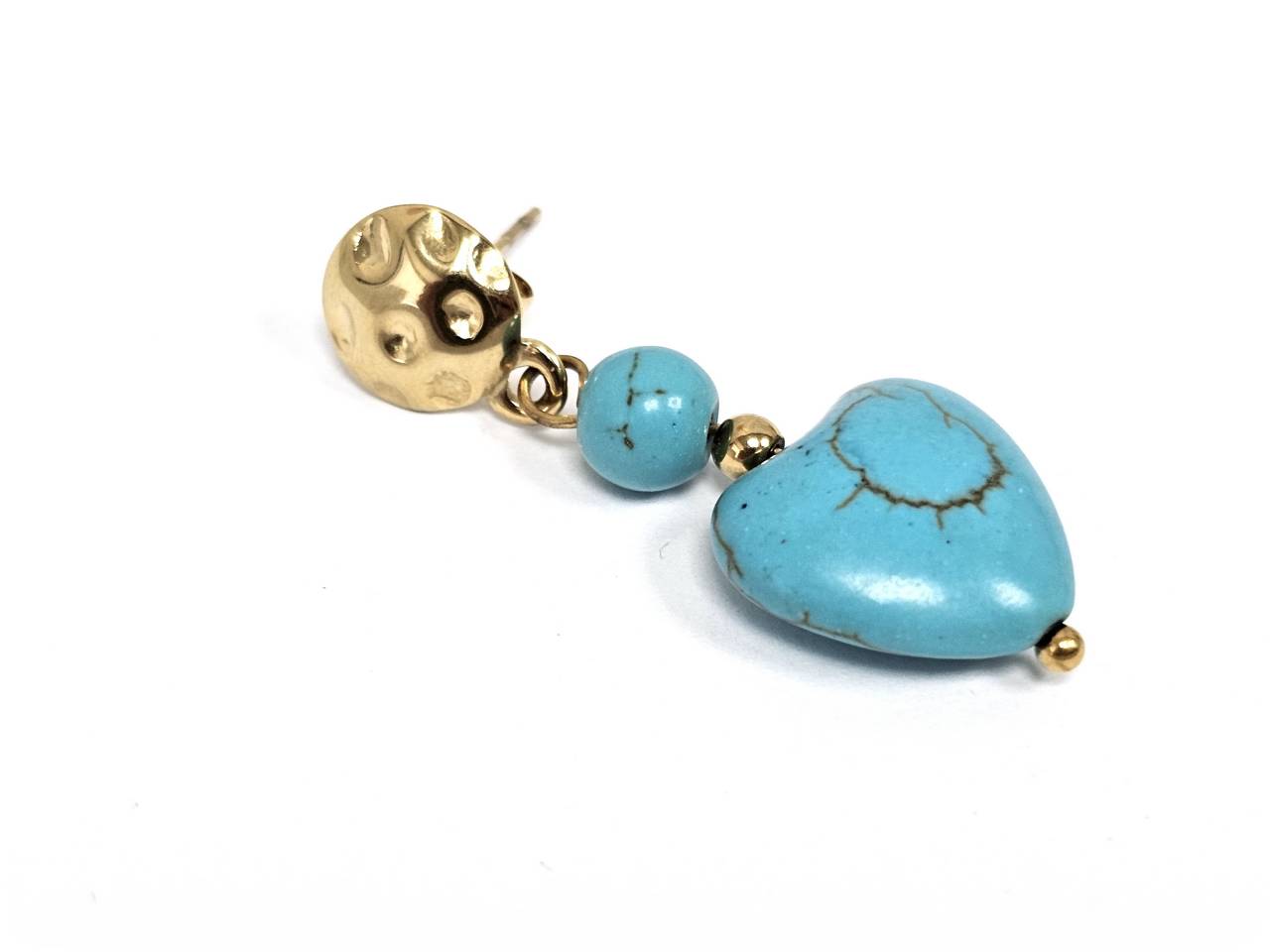 Σκουλαρίκια Πέτρα Ατσάλι 316L, καρδιά με τυρκουάζ σε χρώμα Χρυσαφί