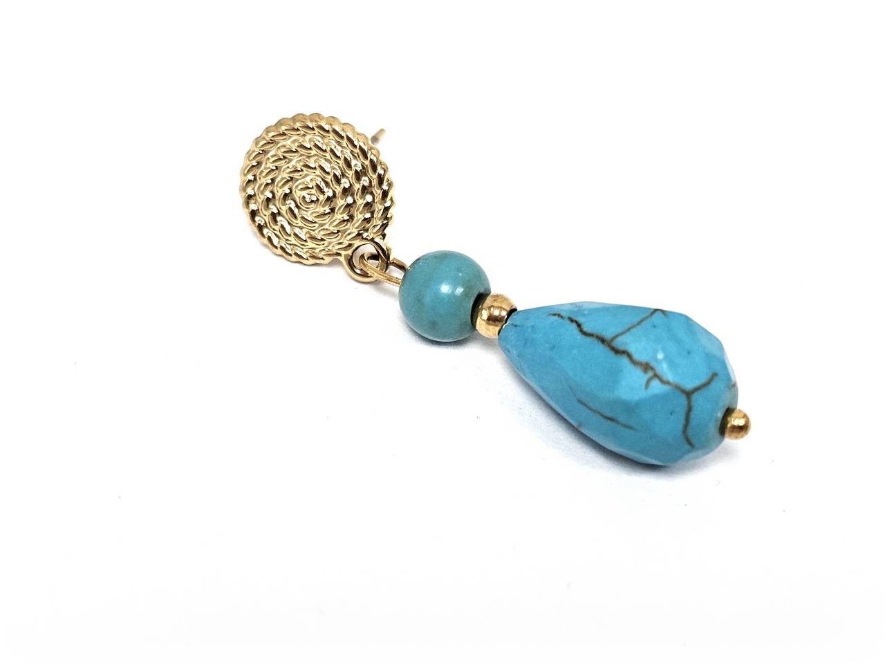 Σκουλαρίκια Πέτρα Ατσάλι 316L, σπείρα με τυρκουάζ σε χρώμα Χρυσαφί