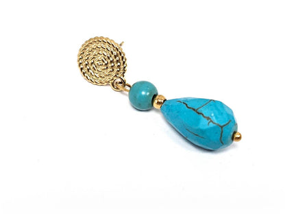 Σκουλαρίκια Πέτρα Ατσάλι 316L, σπείρα με τυρκουάζ σε χρώμα Χρυσαφί