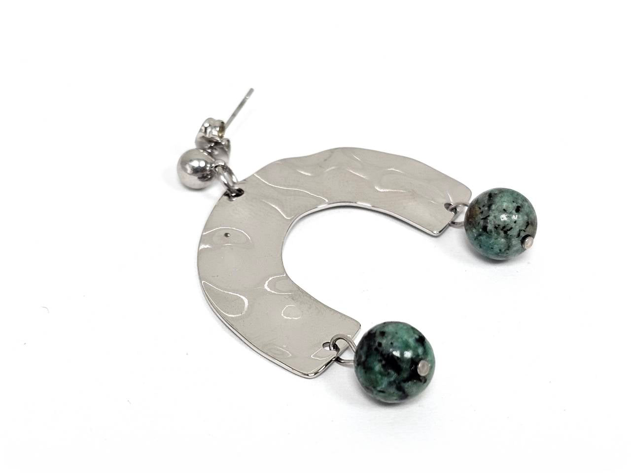 Σκουλαρίκια Πέτρα Ατσάλι 316L, με μαλαχίτης σε χρώμα Ασημί