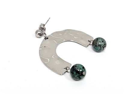 Σκουλαρίκια Πέτρα Ατσάλι 316L, με μαλαχίτης σε χρώμα Ασημί