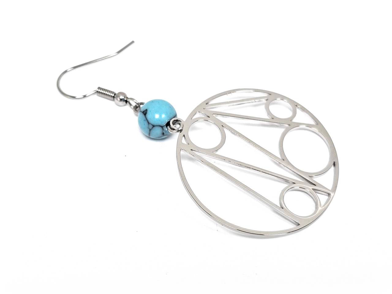 Σκουλαρίκια Πέτρα Ατσάλι 316L, με τυρκουάζ σε χρώμα Ασημί