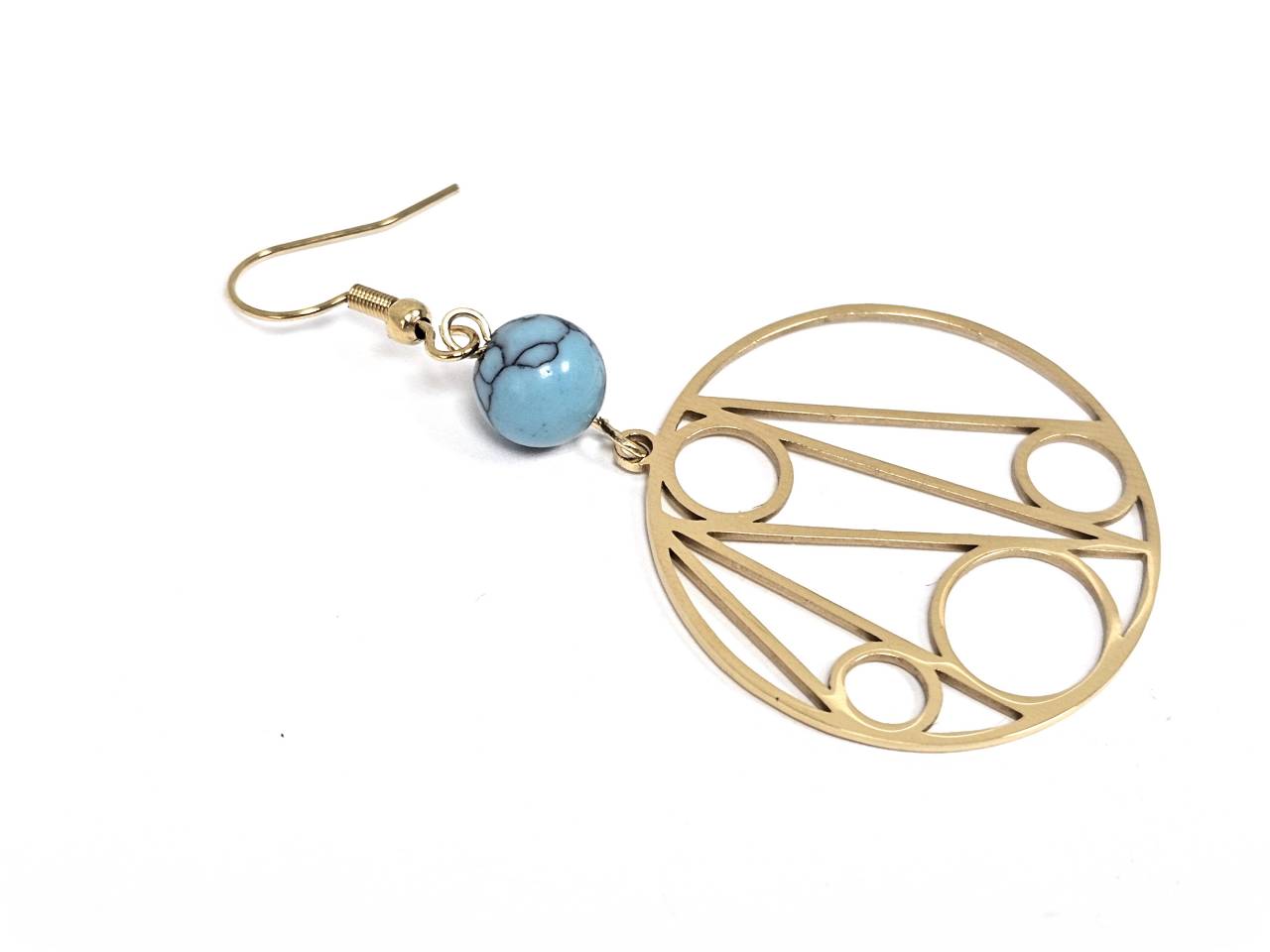 Σκουλαρίκια Πέτρα Ατσάλι 316L, με τυρκουάζ σε χρώμα Χρυσαφί