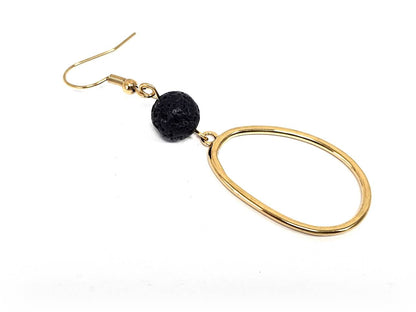 Σκουλαρίκια Πέτρα Ατσάλι 316L, με λάβα σε χρώμα Χρυσαφί