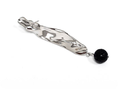 Σκουλαρίκια Πέτρα Ατσάλι 316L, με λάβα σε χρώμα Ασημί