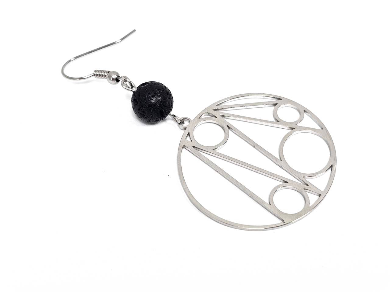 Σκουλαρίκια Πέτρα Ατσάλι 316L, με λάβα σε χρώμα Ασημί