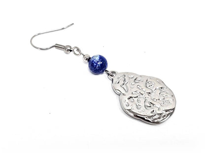 Σκουλαρίκια Πέτρα Ατσάλι 316L, με Lapis σε χρώμα Ασημί