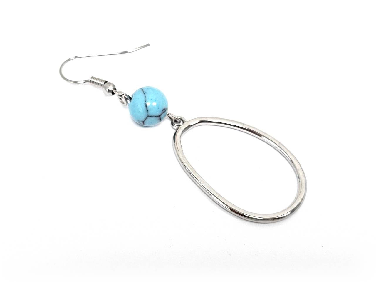 Σκουλαρίκια Πέτρα Ατσάλι 316L, με τυρκουάζ σε χρώμα Ασημί