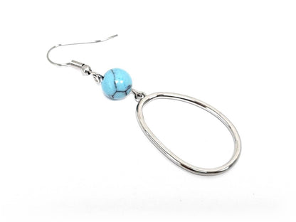 Σκουλαρίκια Πέτρα Ατσάλι 316L, με τυρκουάζ σε χρώμα Ασημί