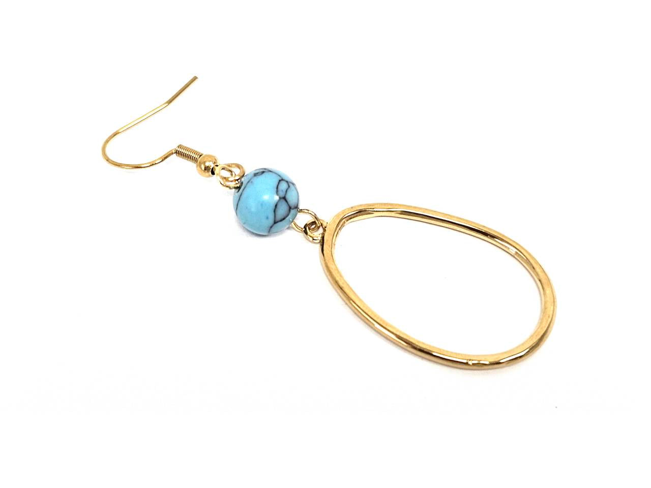 Σκουλαρίκια Πέτρα Ατσάλι 316L, με τυρκουάζ σε χρώμα Χρυσαφί