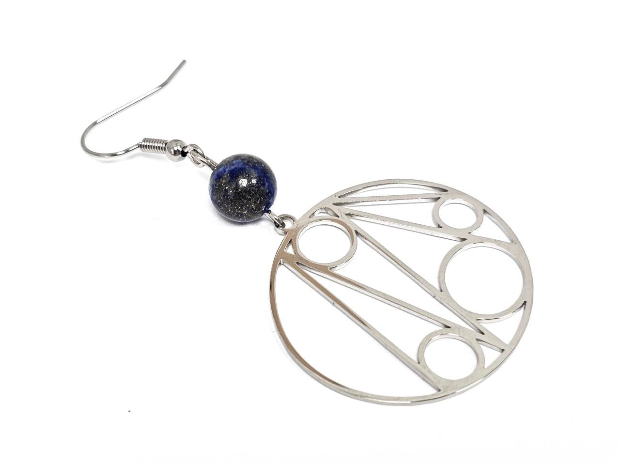 Σκουλαρίκια Πέτρα Ατσάλι 316L, με Lapis σε χρώμα Ασημί
