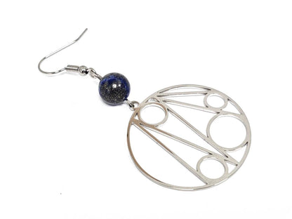 Σκουλαρίκια Πέτρα Ατσάλι 316L, με Lapis σε χρώμα Ασημί