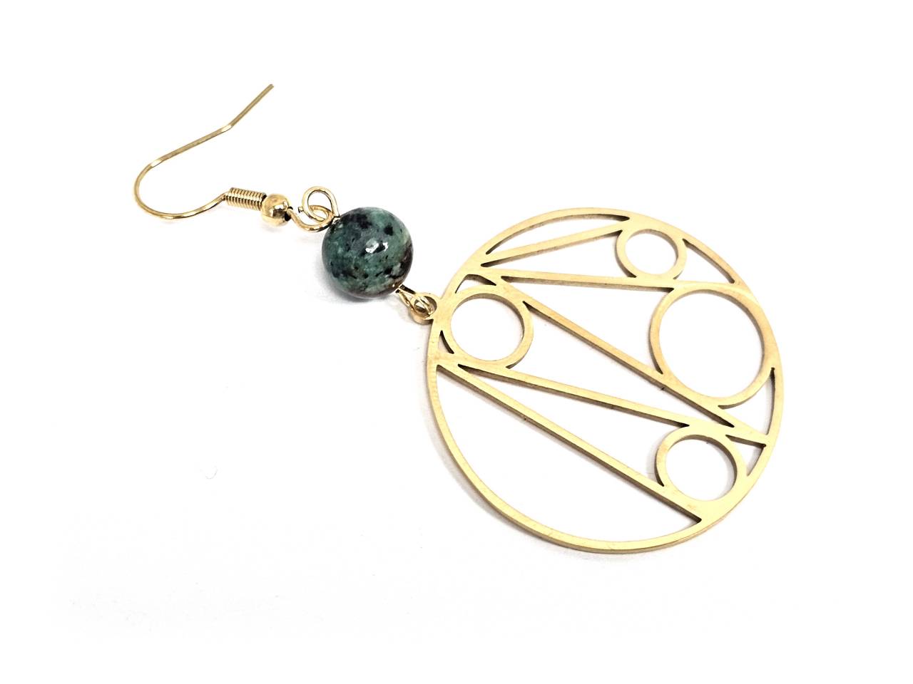 Σκουλαρίκια Πέτρα Ατσάλι 316L, με μαλαχίτης σε χρώμα Χρυσαφί