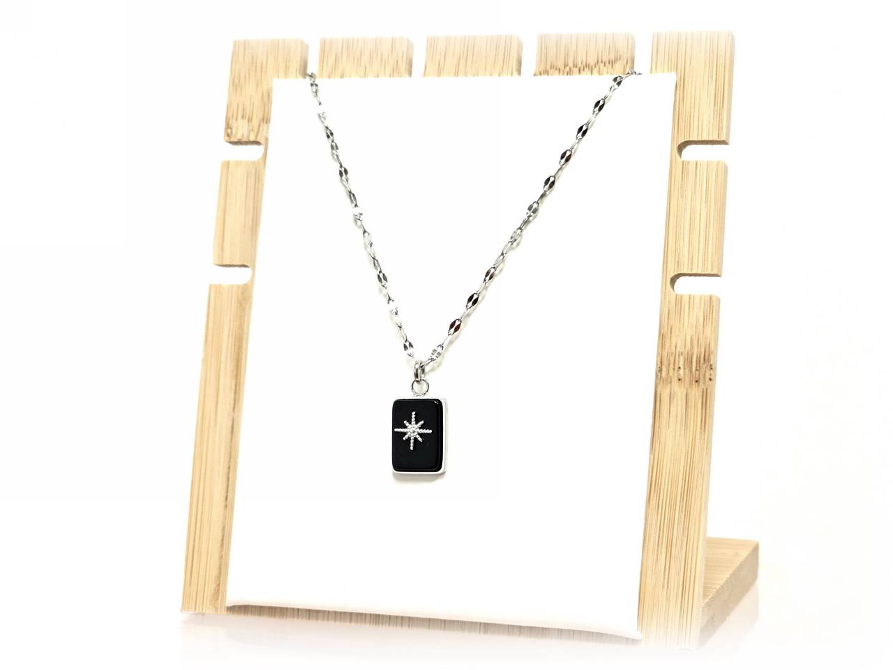 Κολιέ Πέτρα 316L, αλυσίδα με αχάτη σε χρώμα Ασημί