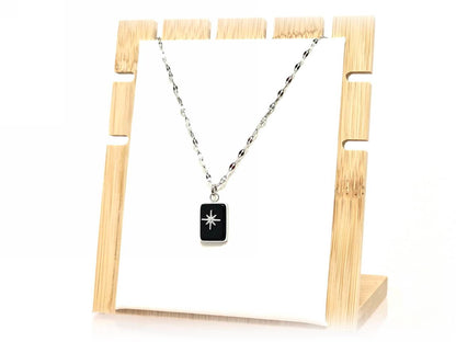 Κολιέ Πέτρα 316L, αλυσίδα με αχάτη σε χρώμα Ασημί