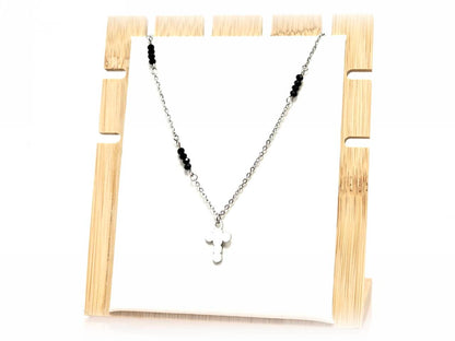 Κολιέ Ατσάλι 316L, αλυσίδα με σταυρό και κρυσταλλάκι σε χρώμα Ασημί