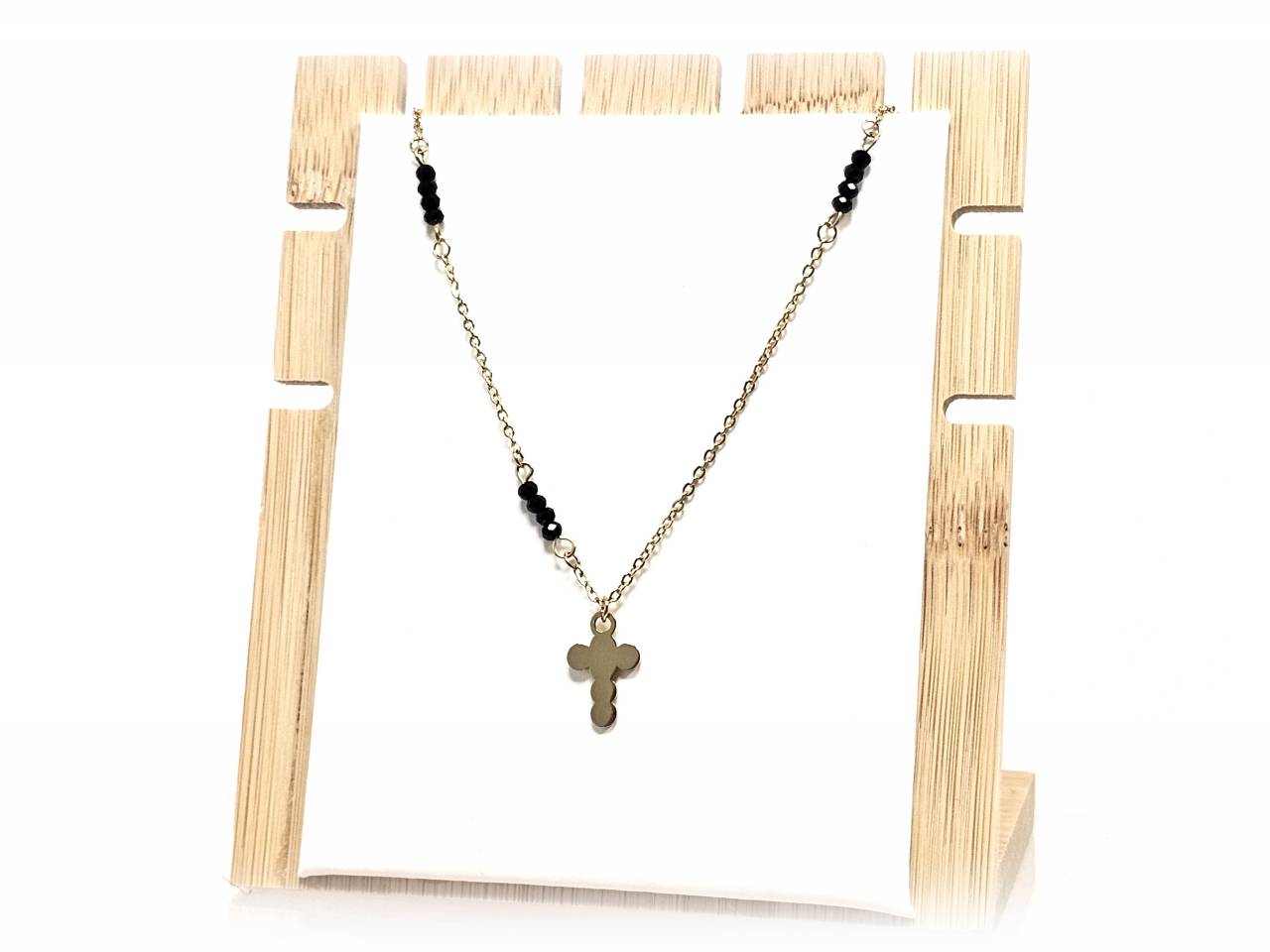 Κολιέ Ατσάλι 316L, αλυσίδα με σταυρό και κρυσταλλάκι σε χρώμα Χρυσαφί