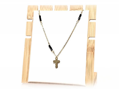 Κολιέ Ατσάλι 316L, αλυσίδα με σταυρό και κρυσταλλάκι σε χρώμα Χρυσαφί