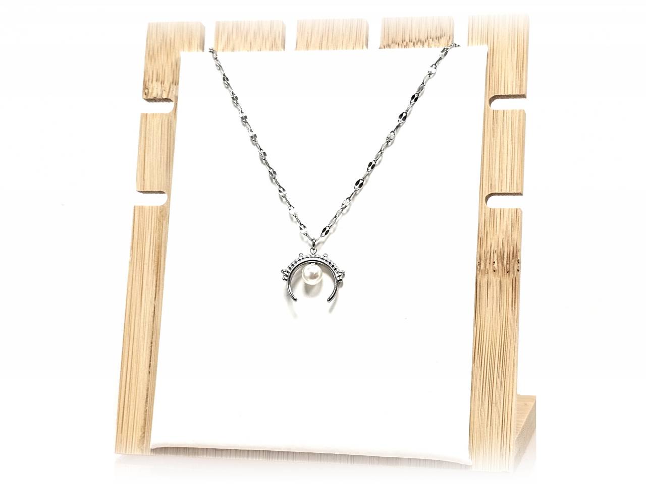 Κολιέ Ατσάλι 316L, αλυσίδα με πέρλα σε χρώμα Ασημί