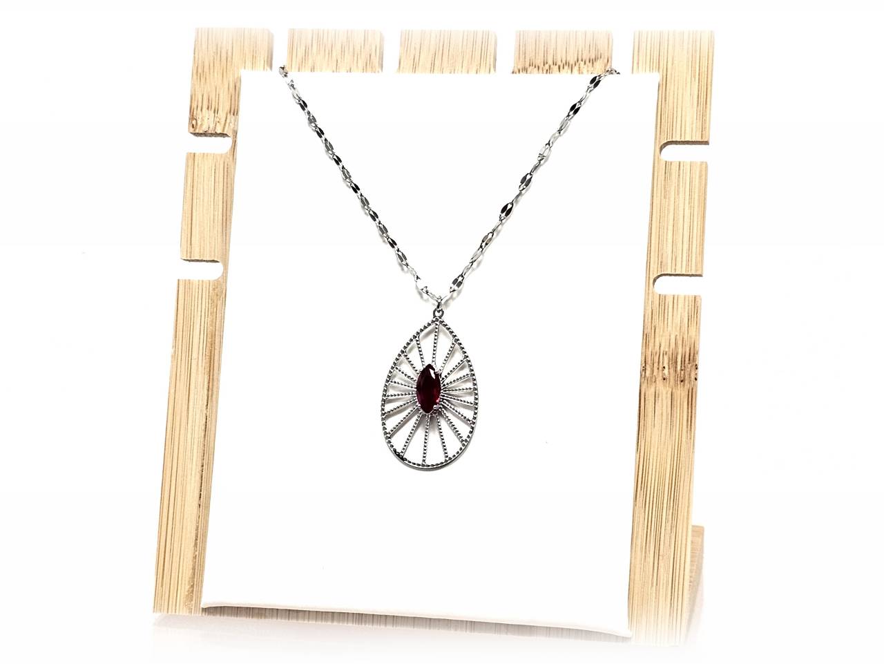 Κολιέ Ατσάλι 316L, αλυσίδα με κρυσταλλάκι σε χρώμα Ασημί