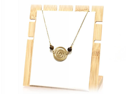 Κολιέ Πέτρα 316L, αλυσίδα με σπείρα και μάτι τίγρης σε χρώμα Χρυσαφί