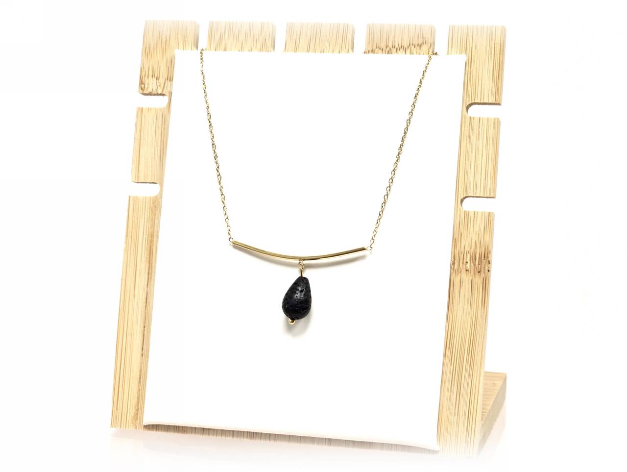 Κολιέ Πέτρα 316L, αλυσίδα με λάβα σε χρώμα Χρυσαφί