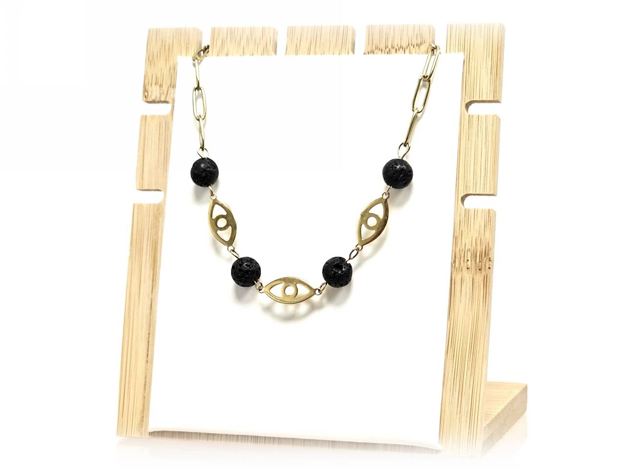 Κολιέ Πέτρα 316L, αλυσίδα με μάτι και λάβα σε χρώμα Χρυσαφί