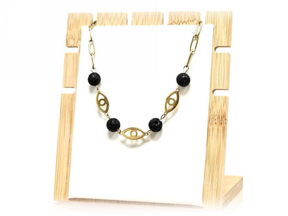 Κολιέ Πέτρα 316L, αλυσίδα με μάτι και λάβα σε χρώμα Χρυσαφί