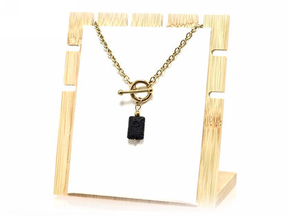 Κολιέ Πέτρα 316L, αλυσίδα με λάβα σε χρώμα Χρυσαφί