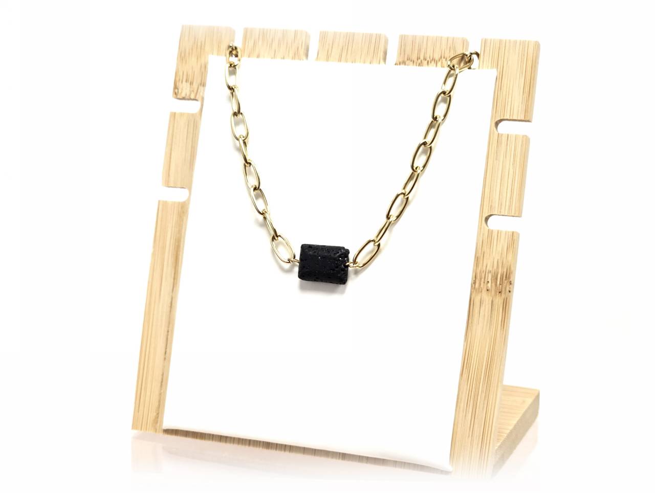 Κολιέ Πέτρα 316L, αλυσίδα με λάβα σε χρώμα Χρυσαφί