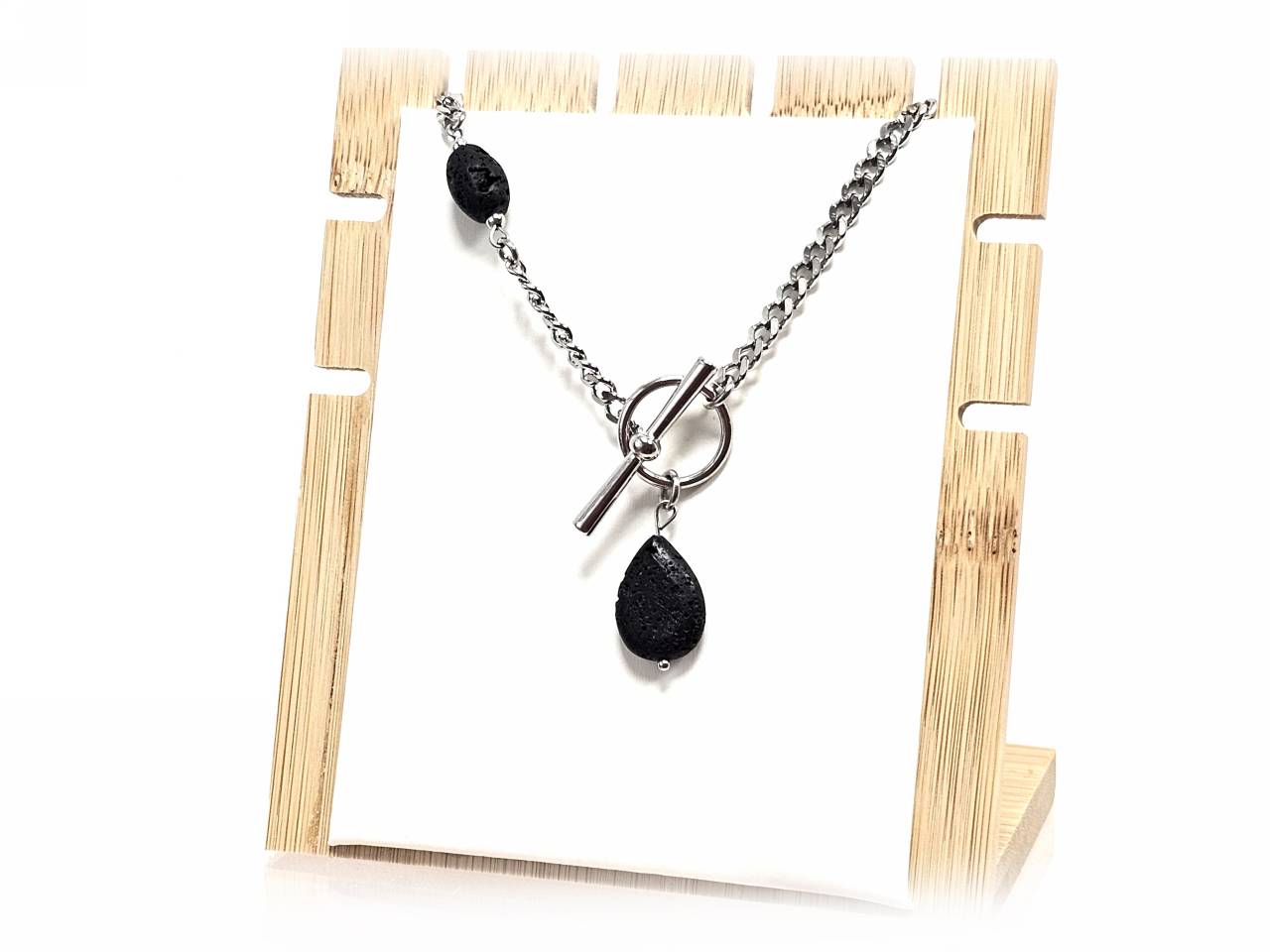 Κολιέ Πέτρα 316L, αλυσίδα με λάβα σε χρώμα Ασημί