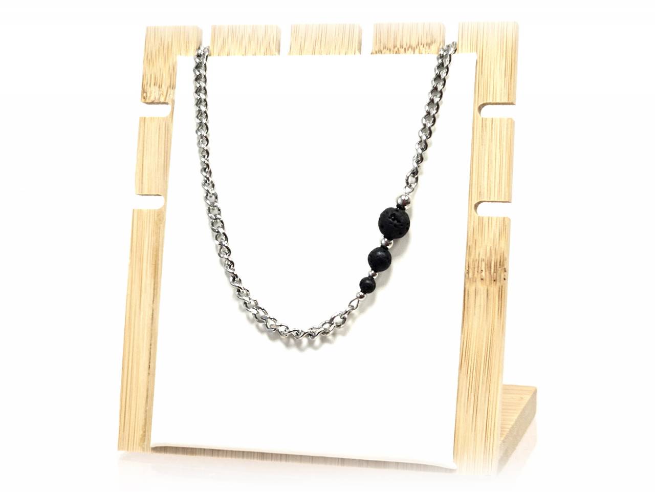 Κολιέ Πέτρα 316L, αλυσίδα με λάβα σε χρώμα Ασημί