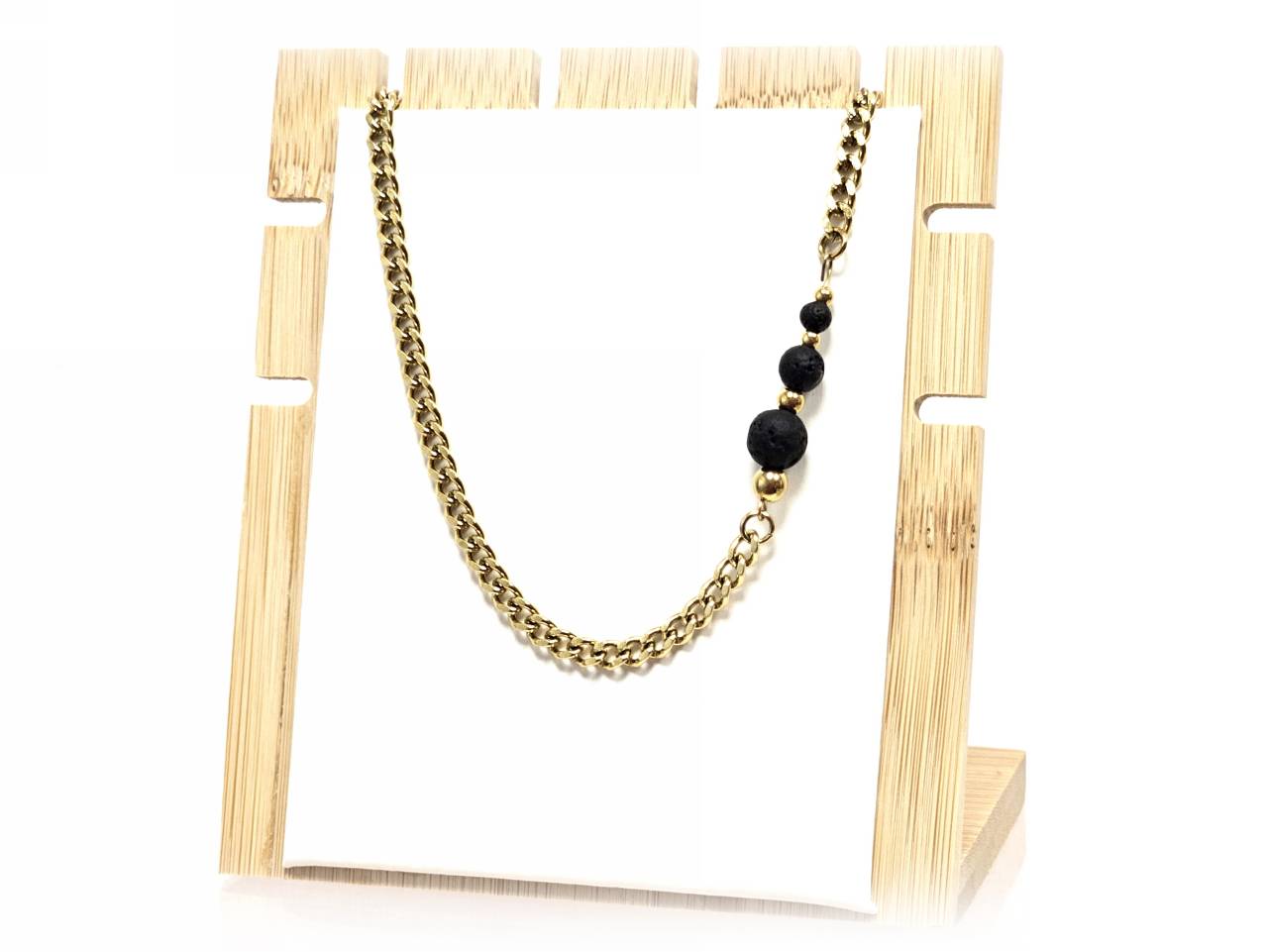 Κολιέ Πέτρα 316L, αλυσίδα με λάβα σε χρώμα Χρυσαφί