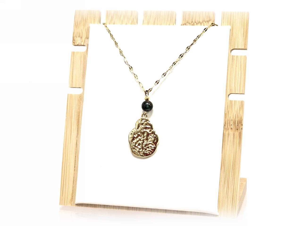 Κολιέ Πέτρα 316L, αλυσίδα με μαλαχίτη σε χρώμα Χρυσαφί