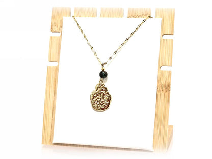 Κολιέ Πέτρα 316L, αλυσίδα με μαλαχίτη σε χρώμα Χρυσαφί