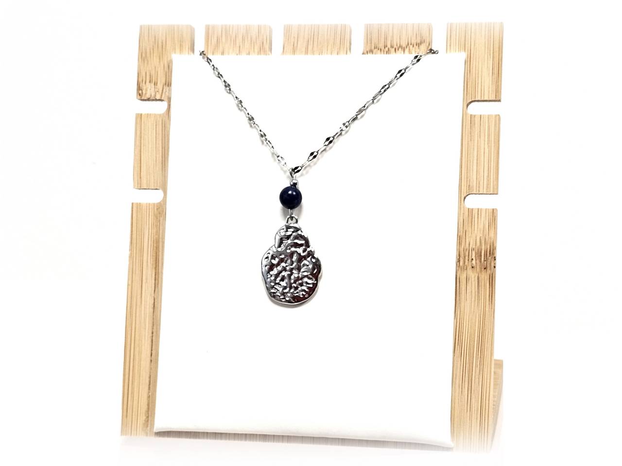 Κολιέ Πέτρα 316L, αλυσίδα με Lapis σε χρώμα Ασημί