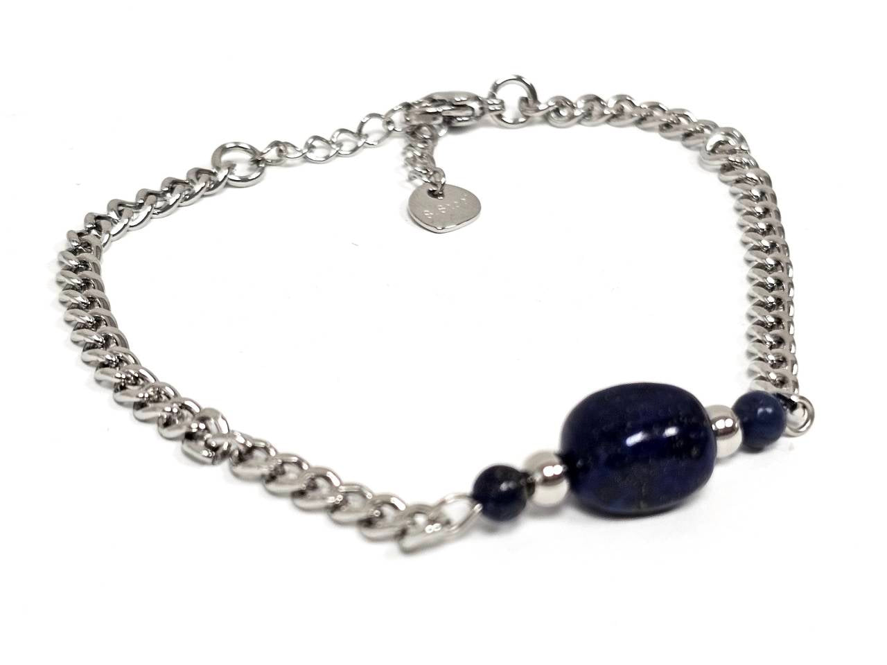 Βραχιόλι Πέτρα 316L, αλυσίδα με Lapis σε χρώμα Ασημί