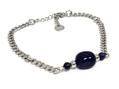 Βραχιόλι Πέτρα 316L, αλυσίδα με Lapis σε χρώμα Ασημί