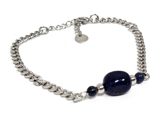Βραχιόλι Πέτρα 316L, αλυσίδα με Lapis σε χρώμα Ασημί