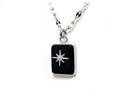 Κολιέ Πέτρα 316L, αλυσίδα με αχάτη σε χρώμα Ασημί