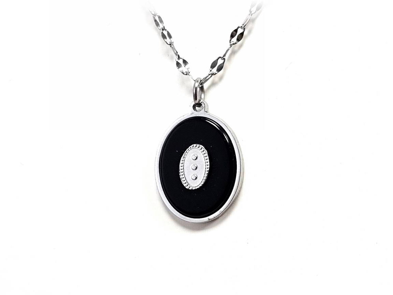 Κολιέ Πέτρα 316L, αλυσίδα με αχάτη σε χρώμα Ασημί