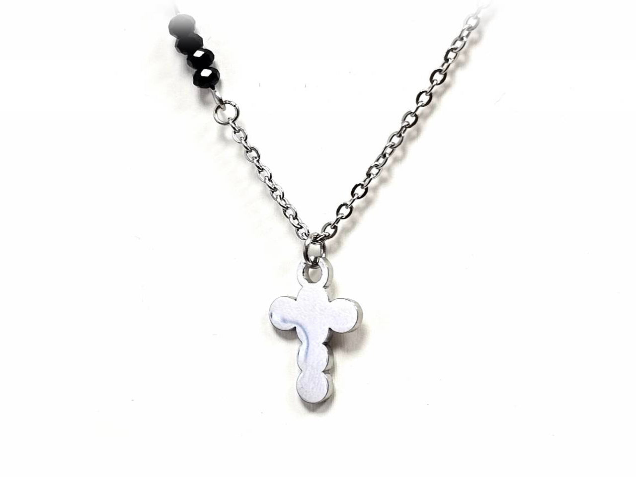 Κολιέ Ατσάλι 316L, αλυσίδα με σταυρό και κρυσταλλάκι σε χρώμα Ασημί