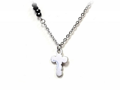 Κολιέ Ατσάλι 316L, αλυσίδα με σταυρό και κρυσταλλάκι σε χρώμα Ασημί