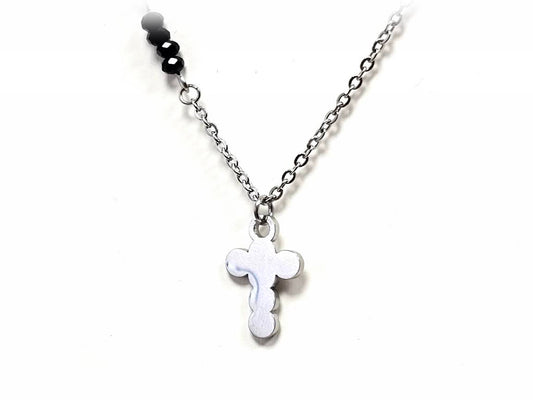 Κολιέ Ατσάλι 316L, αλυσίδα με σταυρό και κρυσταλλάκι σε χρώμα Ασημί
