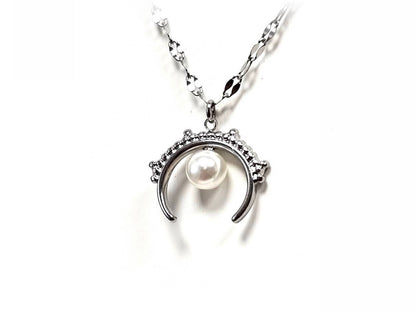 Κολιέ Ατσάλι 316L, αλυσίδα με πέρλα σε χρώμα Ασημί