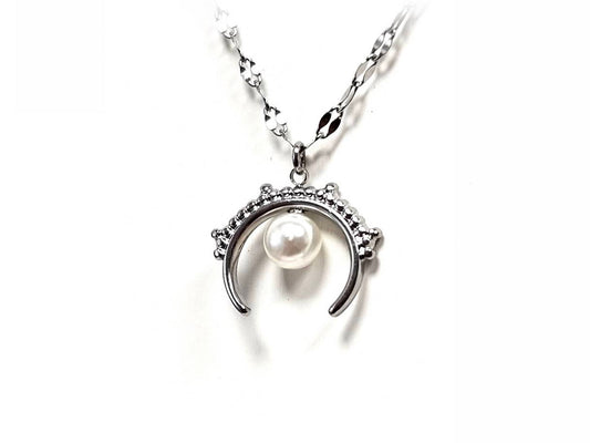 Κολιέ Ατσάλι 316L, αλυσίδα με πέρλα σε χρώμα Ασημί