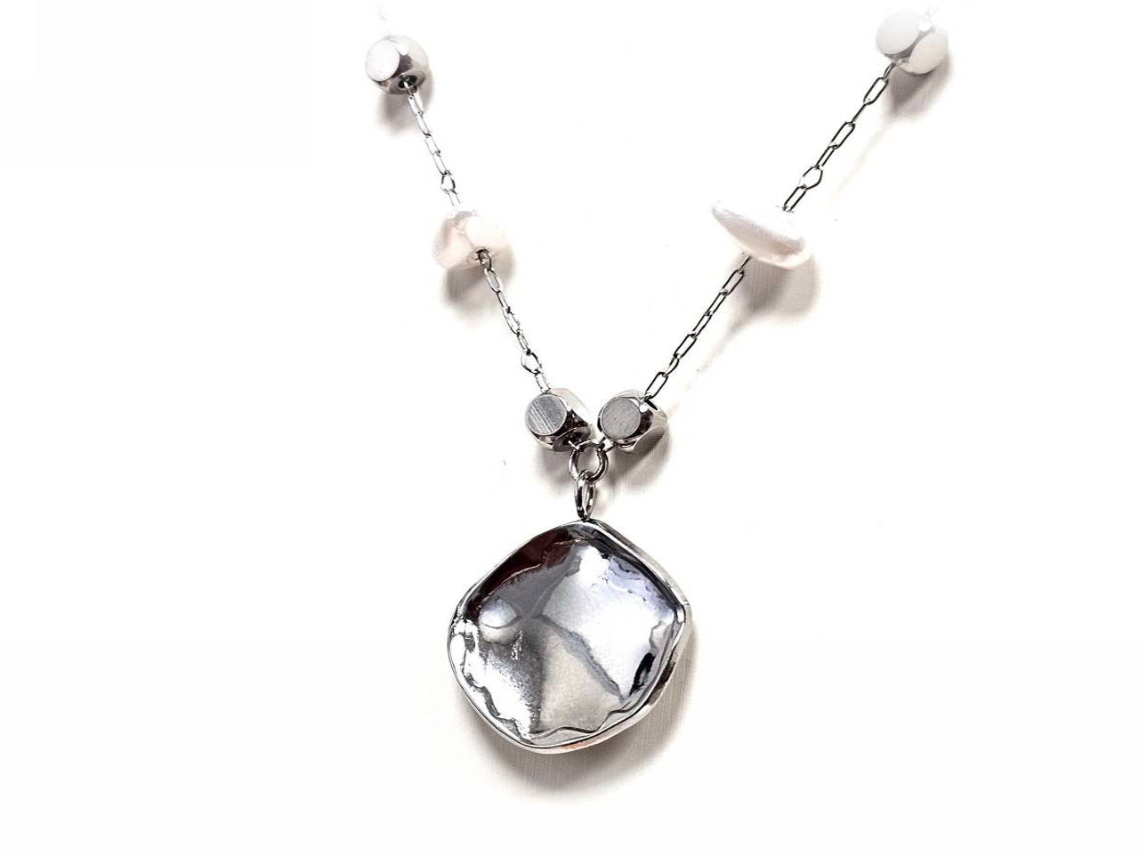 Κολιέ Ατσάλι 316L, αλυσίδα με μαργαριτάρι σε χρώμα Ασημί